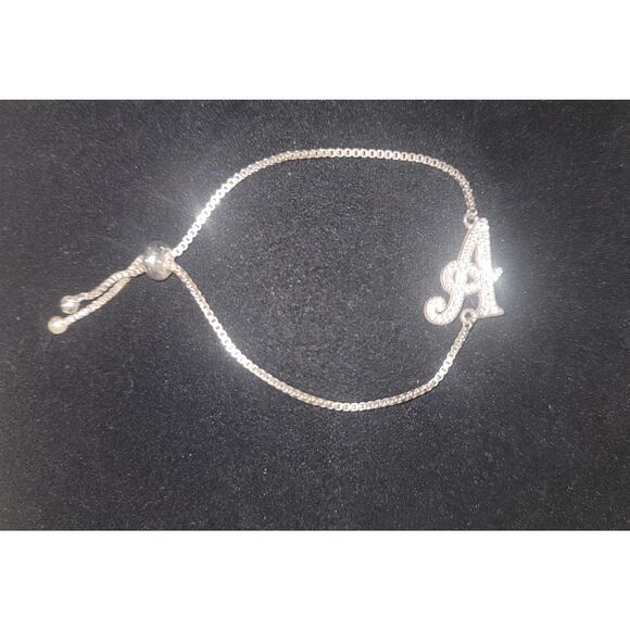 "A" Monogram Initial Bracelet Silver Tone w/crystals - Picture 2 of 2